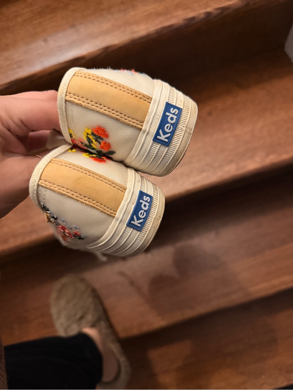 Keds Cream Floral Embroidered Satin Ribbon Sneakers - Picture 4 of 5